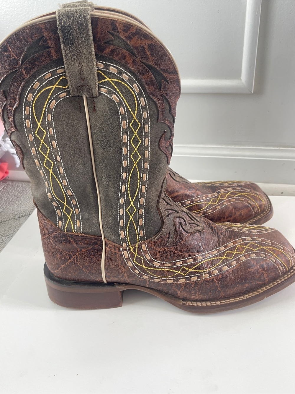 Dan Post Men’s 10.5 D Inlay Leather Square Toe Boots Western Rodeo Leather - Picture 3 of 7